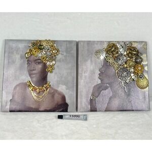 Jewelry Art Canvas Set Handmade 8" Women Portraits Gold Silver Embellished